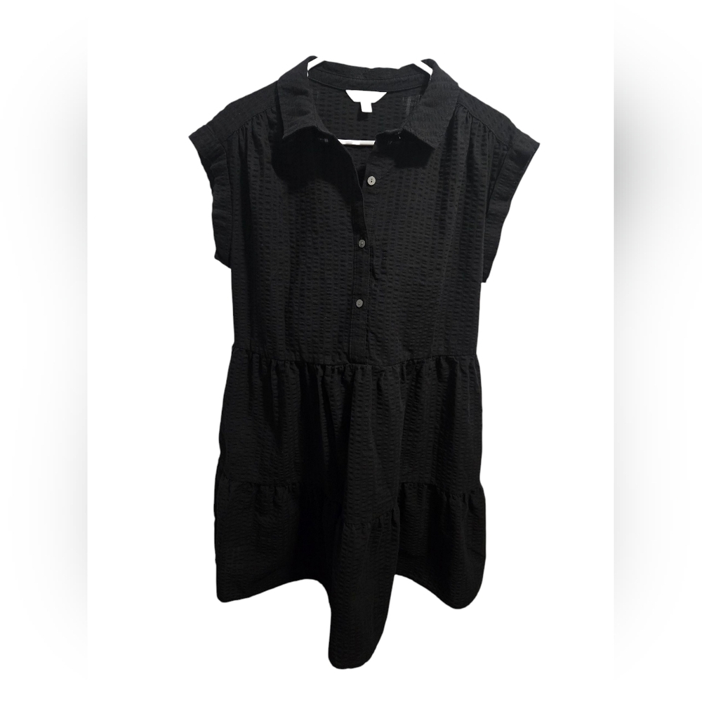 NEW Time & Tru Black Tied Mini Shirtdress Large